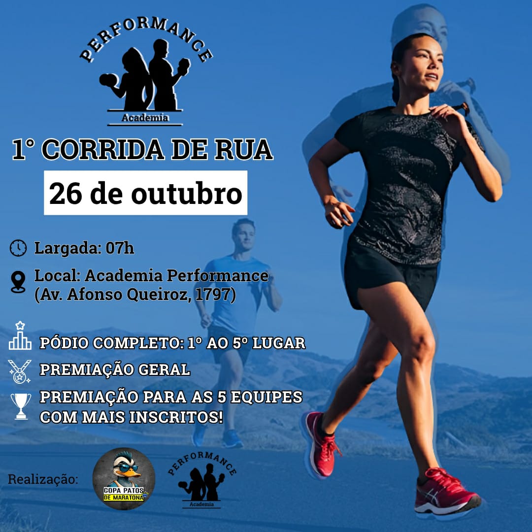 Banner do evento 1ª CORRIDA DE RUA - ACADEMIA PERFORMANCE