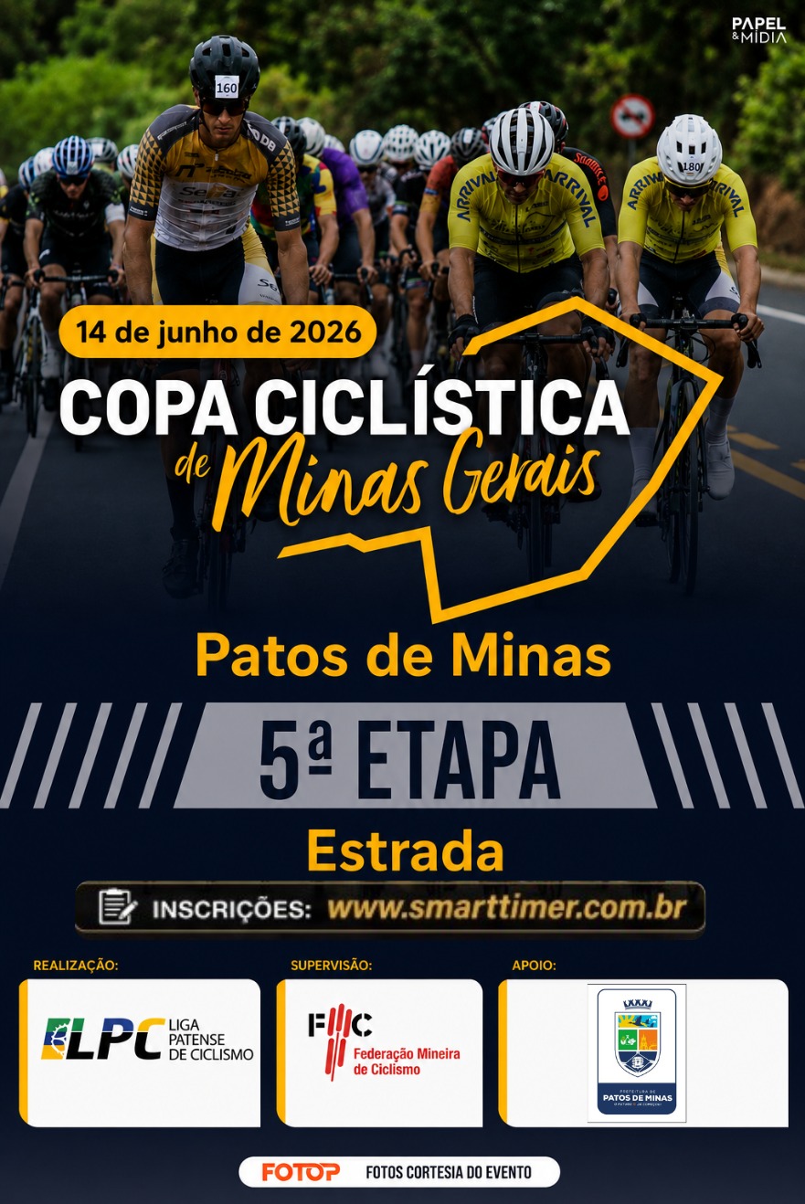 Banner do evento COPA CICLISTICA DE MINAS GERAIS - 5ª ETAPA - ESTRADA - PATOS DE MINAS