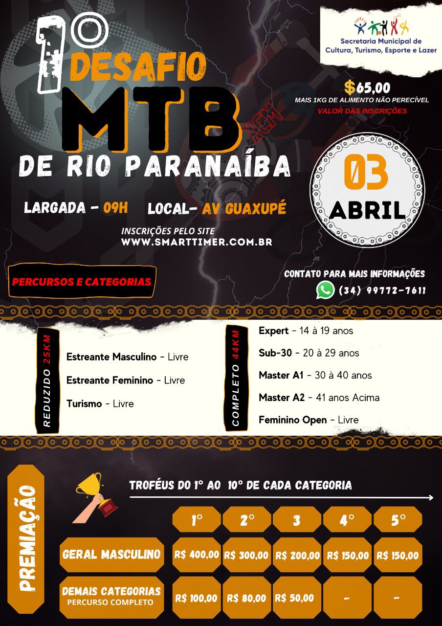 Banner do evento 1º DESAFIO MTB DE RIO PARANAÍBA
