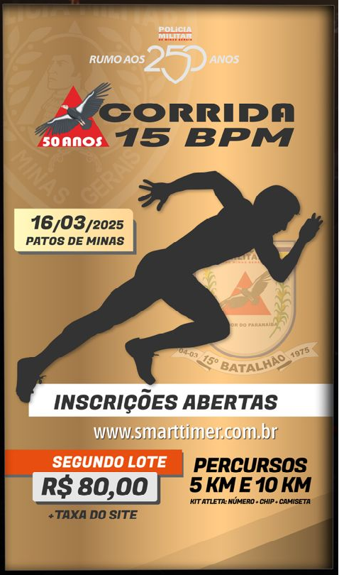 Banner do evento CORRIDA 15º BPM - 50 ANOS