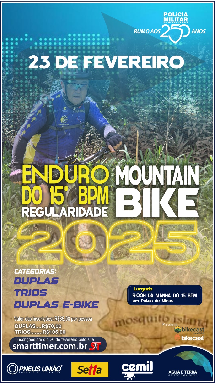 Banner do evento ENDURO DO 15º BPM 2025 - MTB - REGULARIDADE
